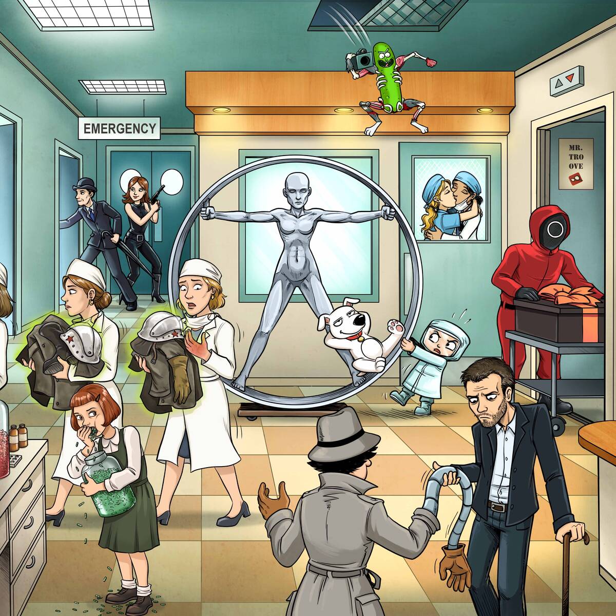 Quiz 10 séries TV à trouver Hôpital , avec Grey's Anatomy, Inspecteur Gadget, Chapeau melon et bottes de cuir.